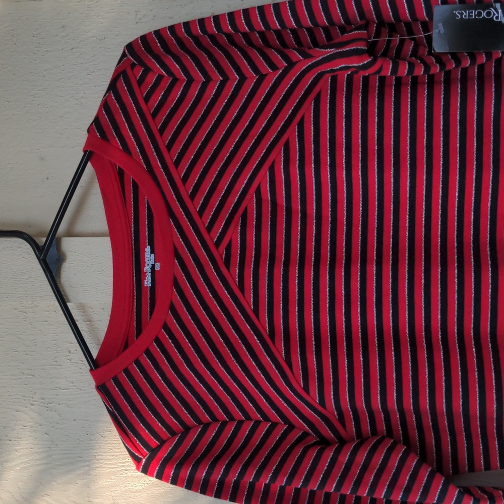 Kim Rogers Red and Black Striped Top PM - Picture 2 of 4